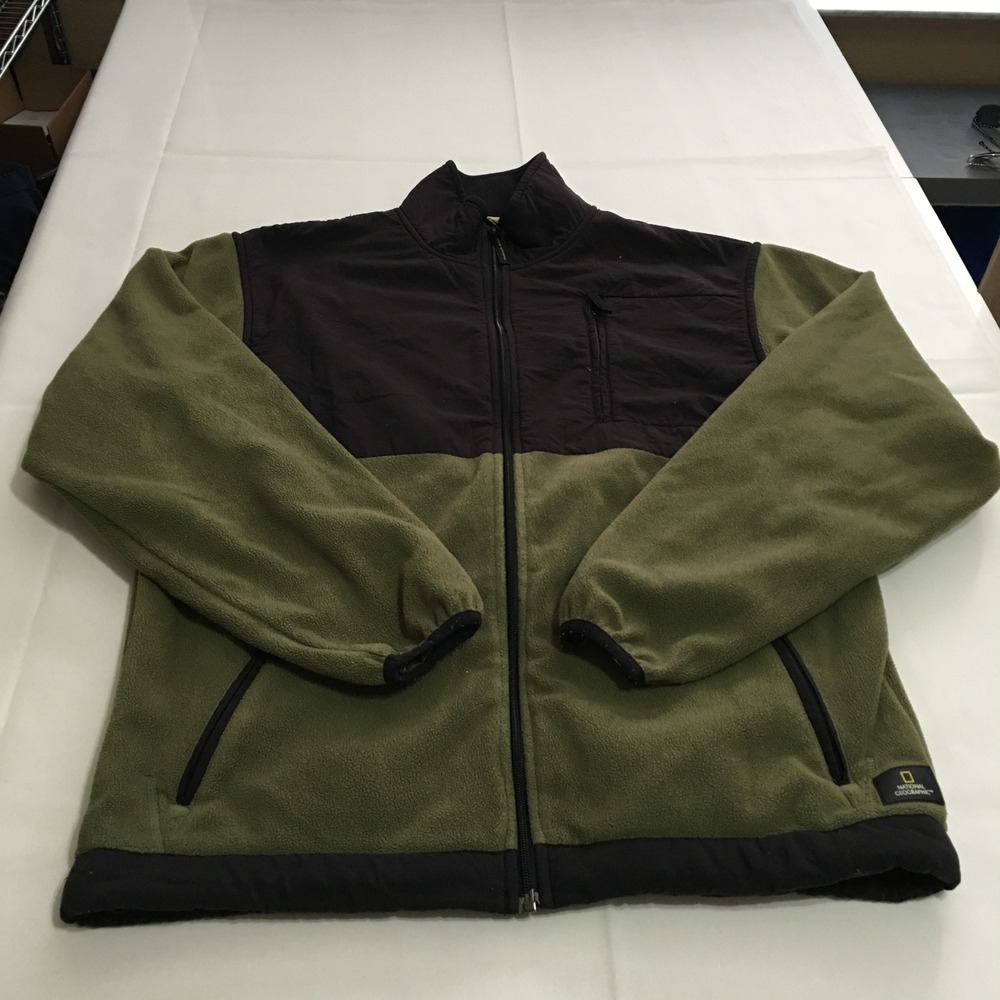 National Geographic Fleece Jacket Medium Green Color Block Full Zip